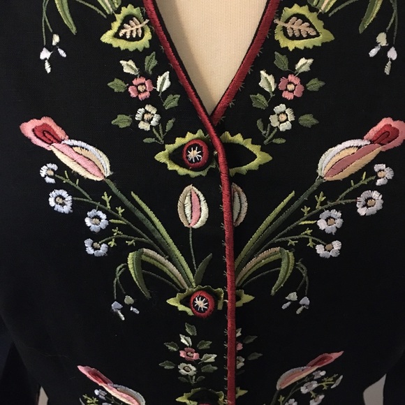 Jacket Anne Carson Embroidered Flowers Linen Black - Picture 5 of 7